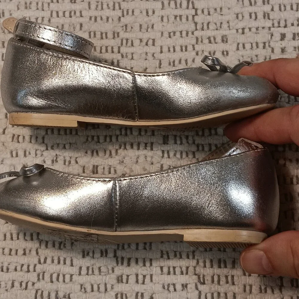 Janie & Jack little girls Metallic Ankle Strap Bow Ballet dress Flats sz 7 -READ